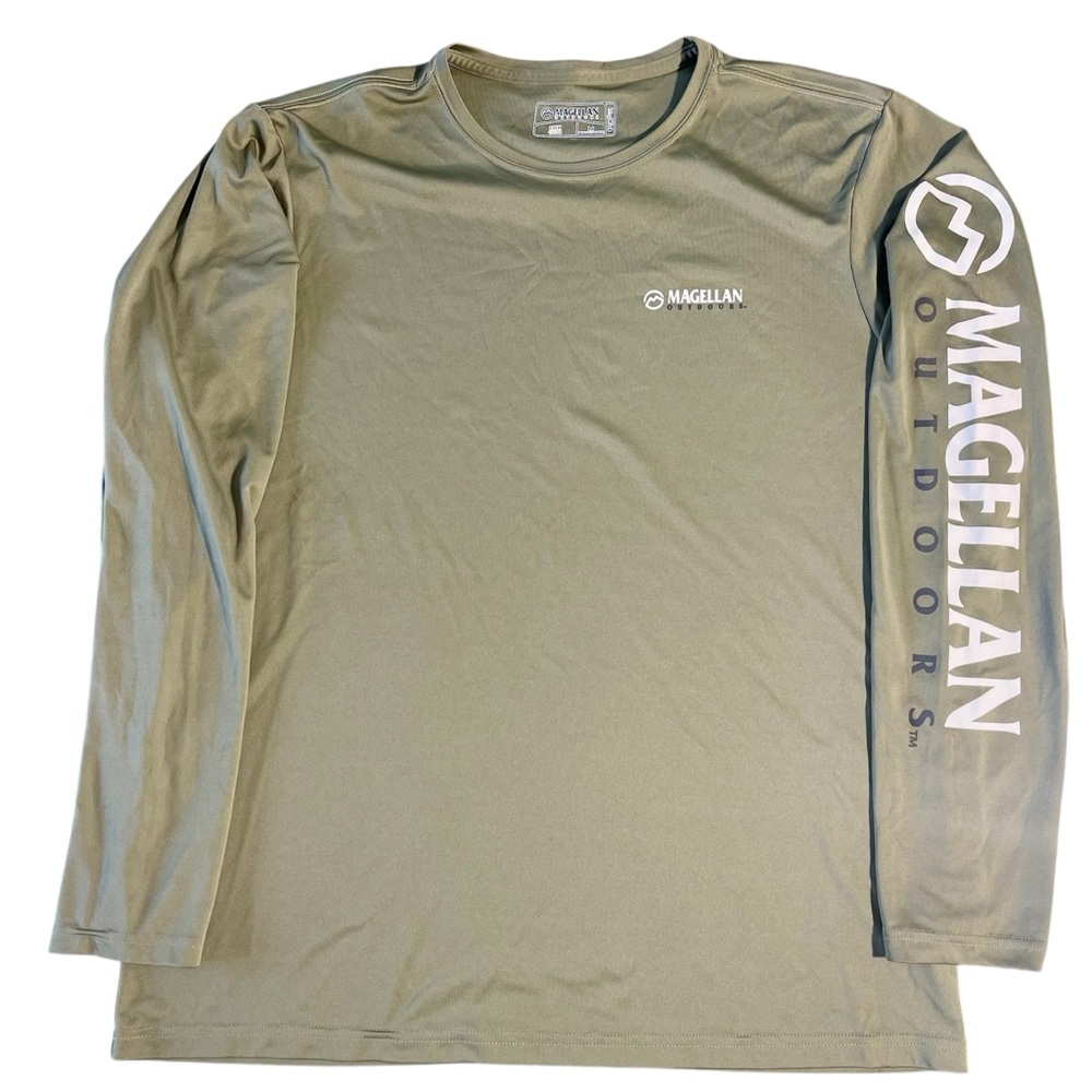 Magellan Outdoor Olive Green Logo Long Sleeve Shirt Fish Gear , Mag Wick Men’s M
